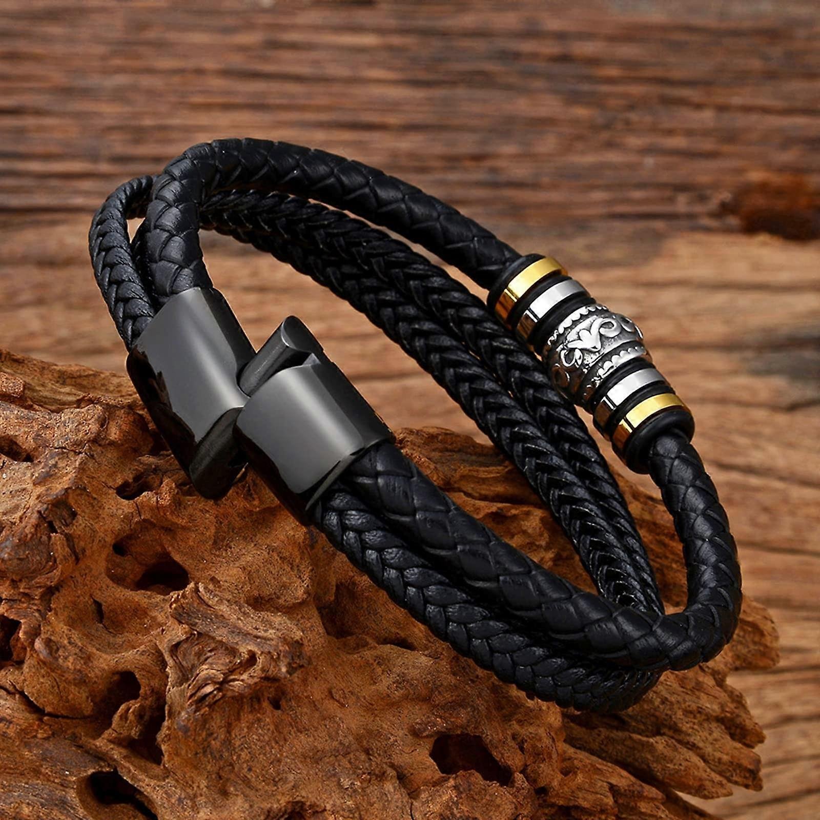 Leather Bracelet for Men, Mens Bracelet, Braided Bracelets with Stainless Steel Clasp, Mens Leather